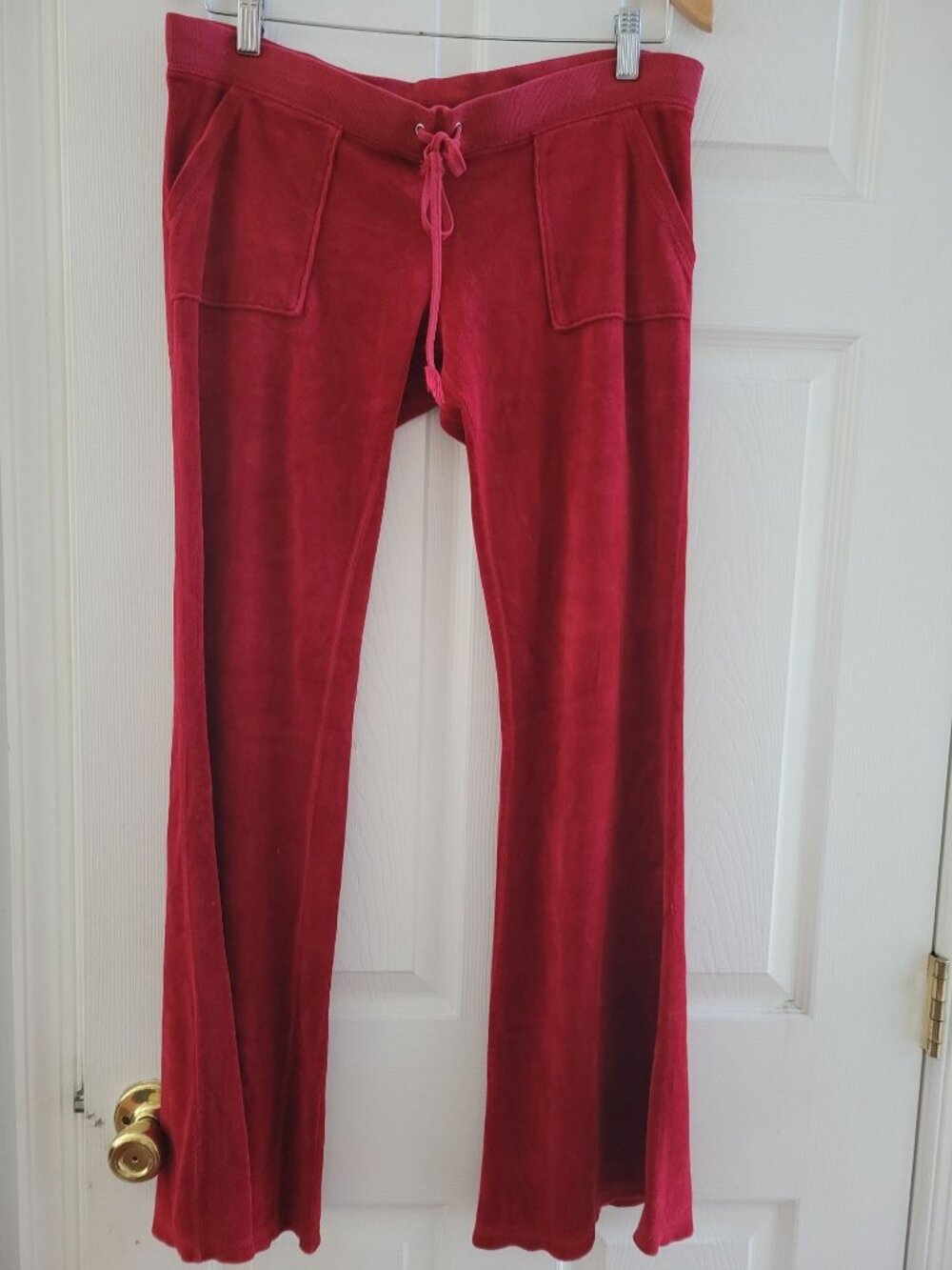 VTG Juicy Couture Y2k Red Velour Track Sweat Pants Size Small Low Rise Flare USA